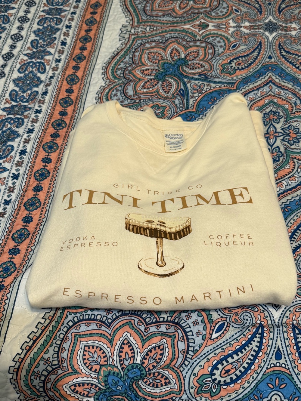 Tini Time Espresso Martini Graphic Sweatshirt - Cream with Brown Print